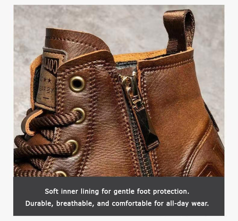 Premium Slip-On Leather Work Boots – Comfortable Anti-Slip Casual Footwear