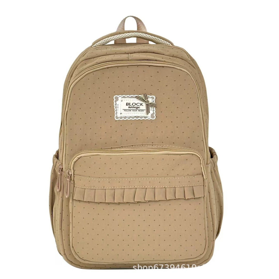 Polka Dot Ruffled School Backpack with Padded Straps