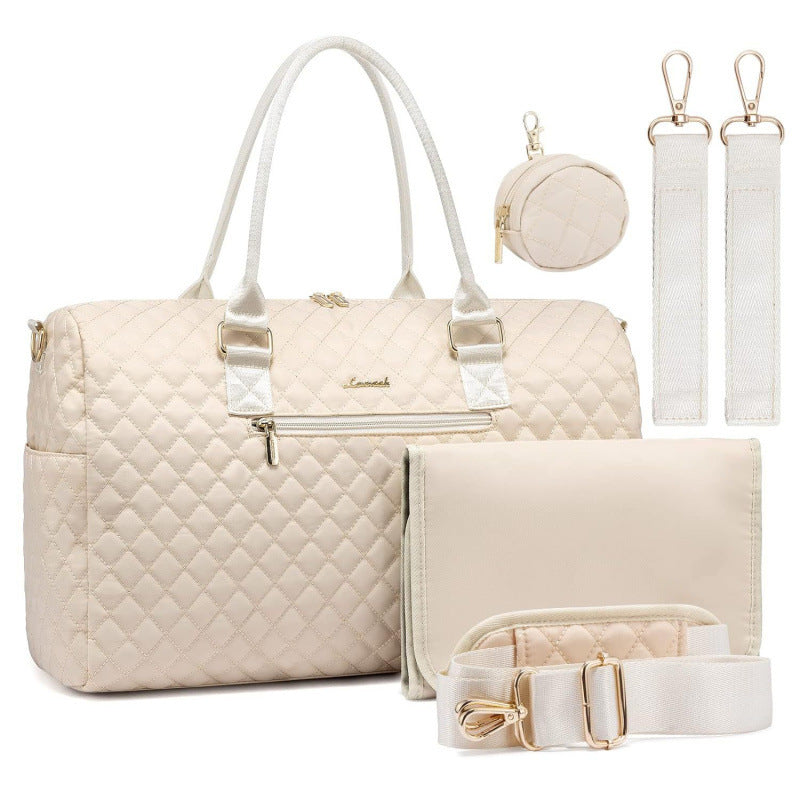 Quilted Multi-Compartment Travel Duffle Bag with Removable Strap