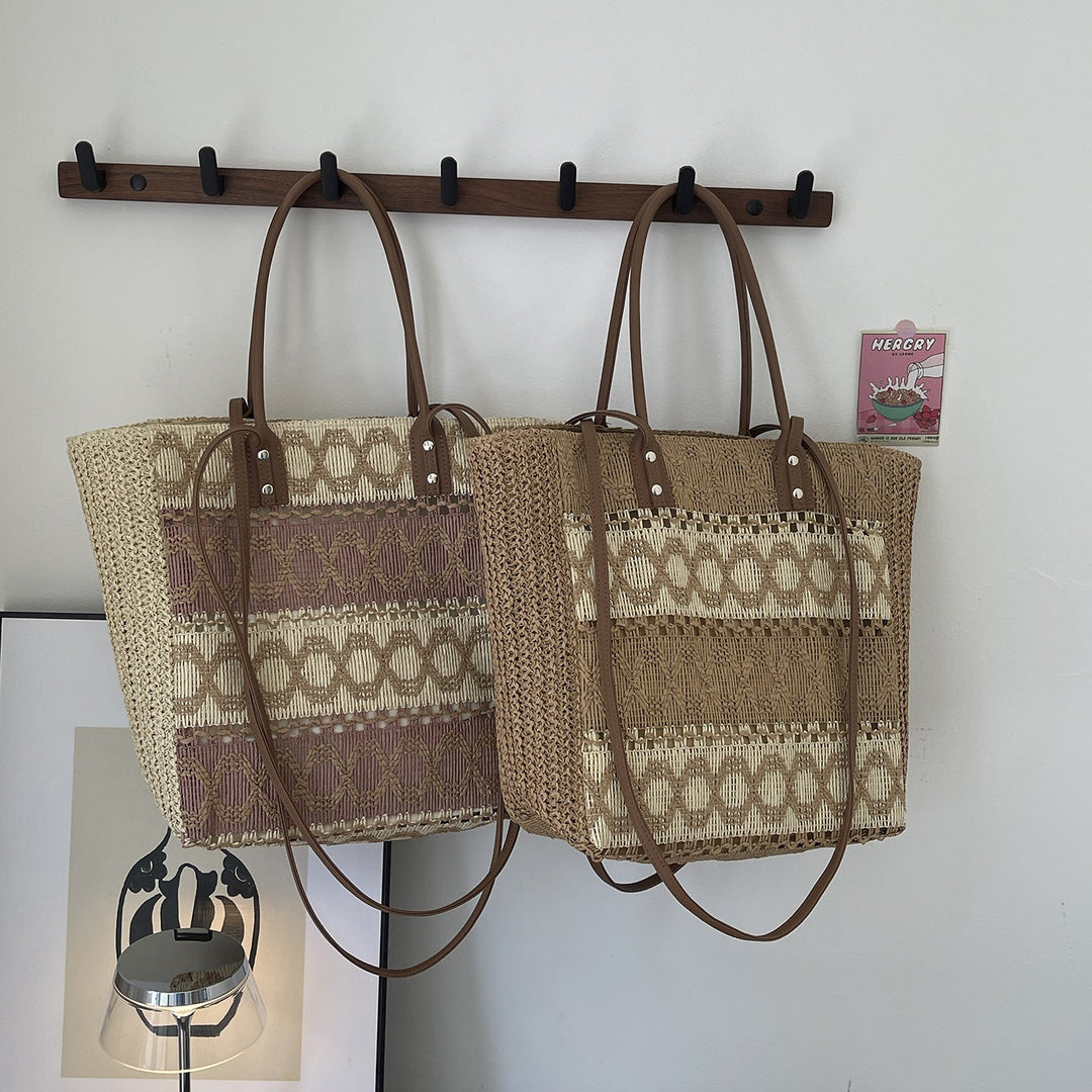Natural Woven Straw Everyday Tote Bag for Shopping & Travel