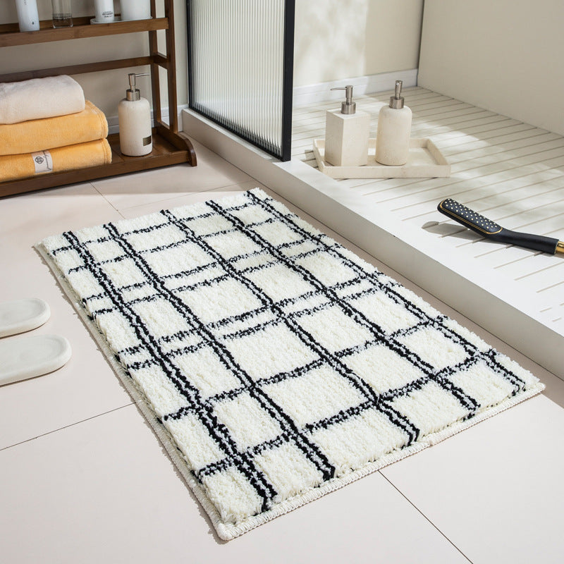 Premium Checkered Plush Bathroom Mat with Non-Slip Backing
