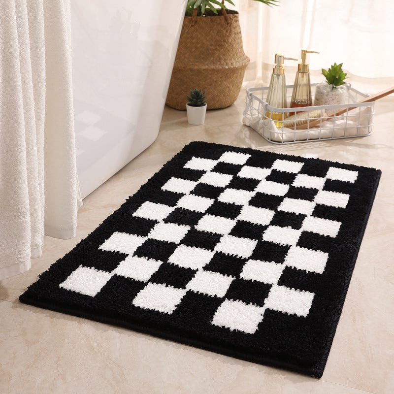 Checkerboard Plush Bath Mat – Soft, Absorbent & Non-Slip