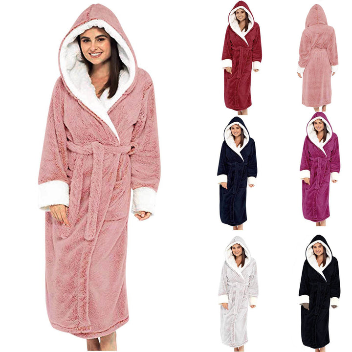 Women's Hooded Fleece Robe with Belt - Cozy Loungewear