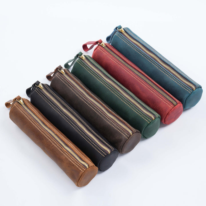 Premium Leather Writing Instrument Organizer with Zipper Closure