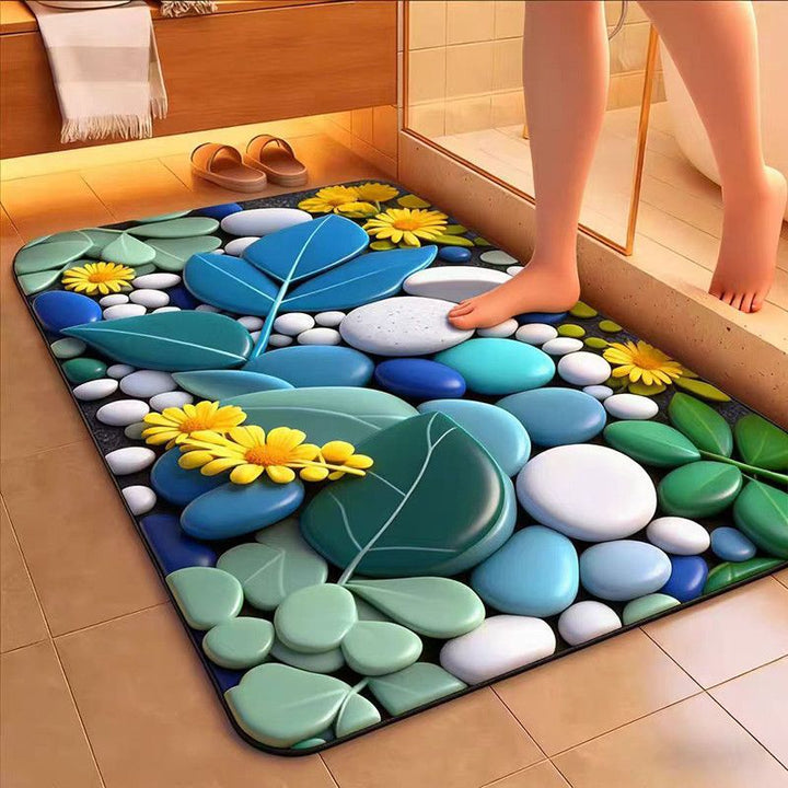 Floral Gemstone Elegance Bath Mat - Soft, Anti-Slip Bathroom Rug