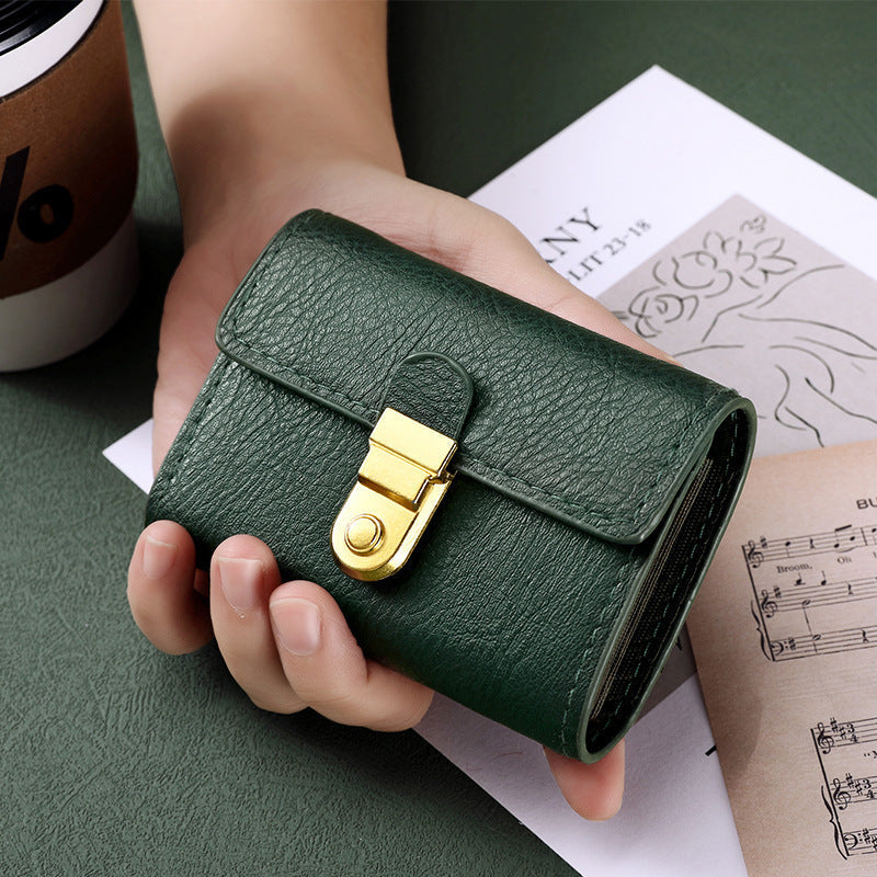 Genuine Leather Snap Card Wallet with Multiple Slots