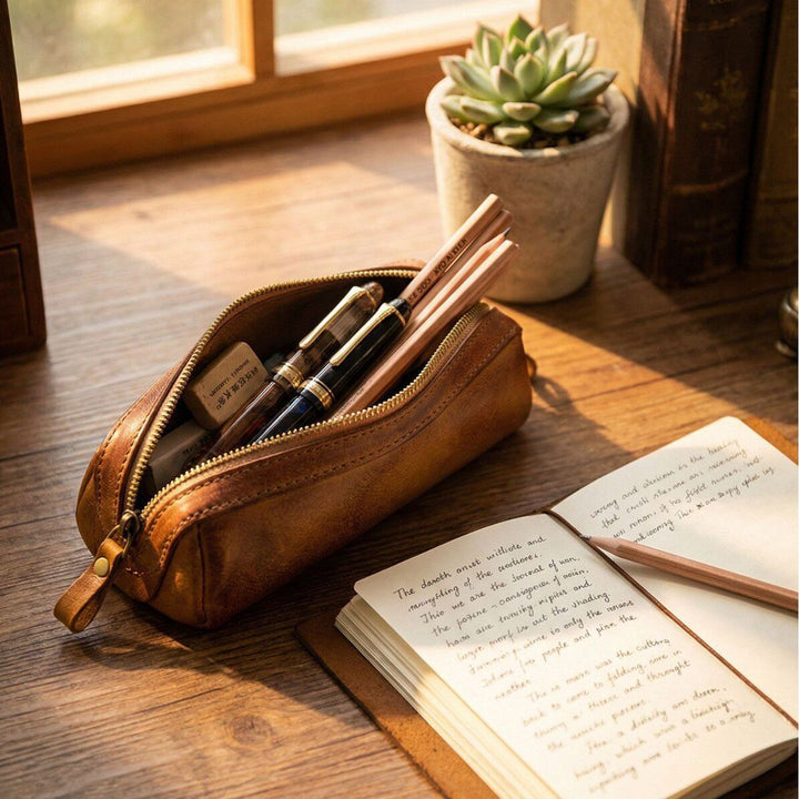 Premium Leather Writing Organizer - Stylish Pencil Case