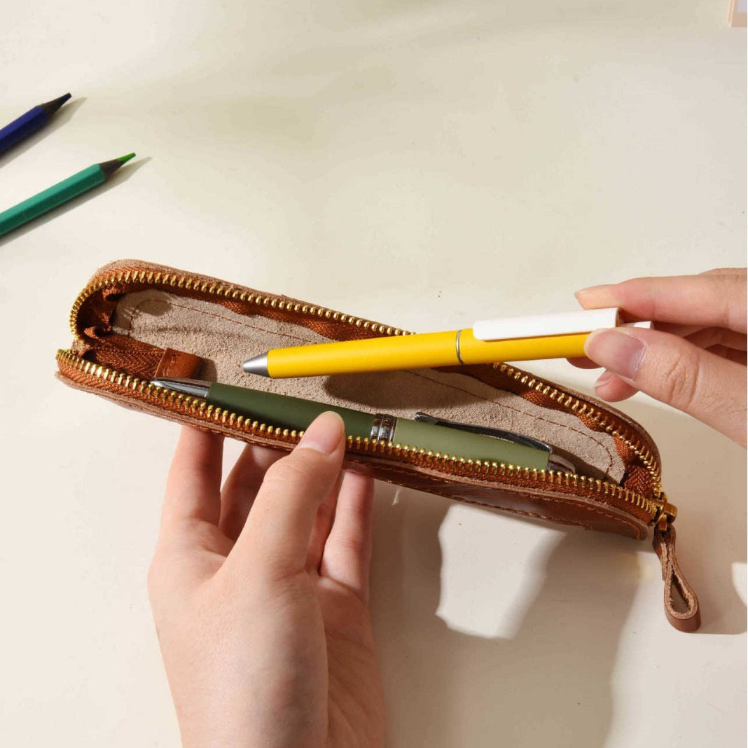 Premium Leather Desk Organizer - Genuine Leather Pencil Case