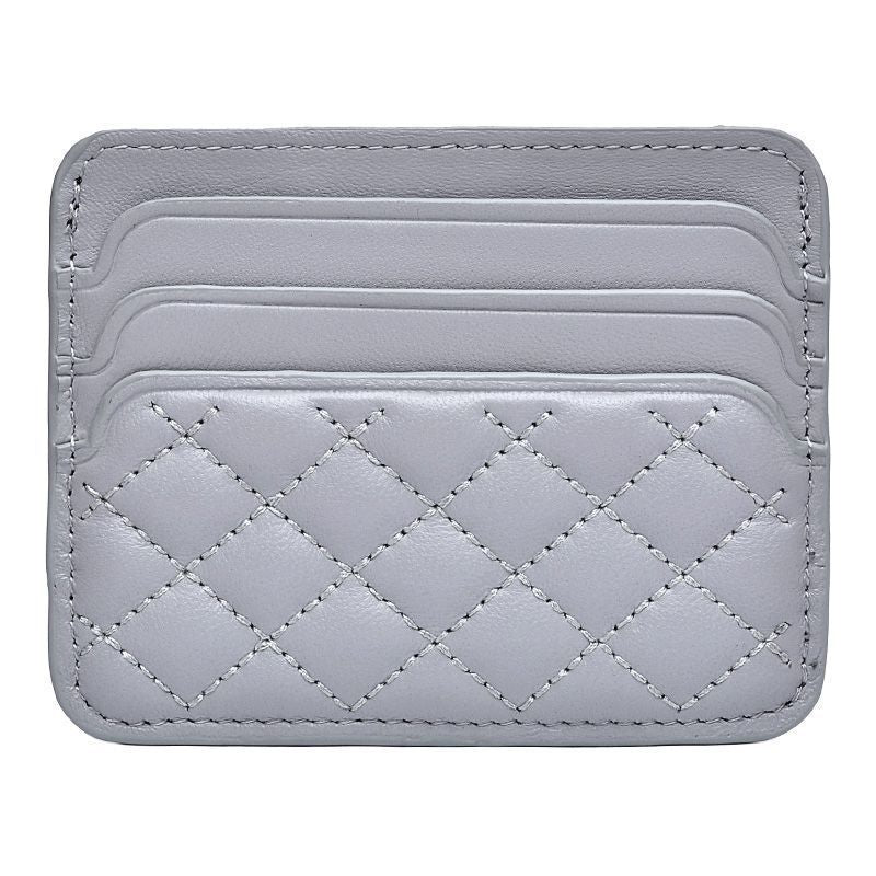 Quilted Leather Compact Card Wallet - Premium Slim Card Holder