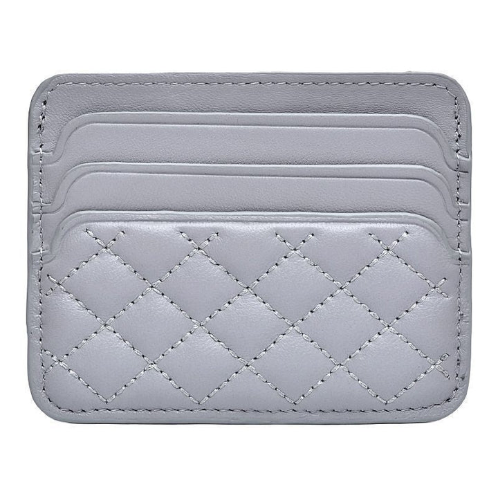 Quilted Leather Compact Card Wallet - Premium Slim Card Holder