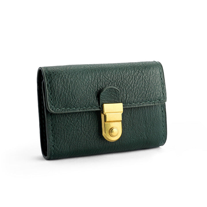 Genuine Leather Snap Card Wallet with Multiple Slots