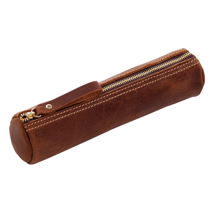 Premium Leather Writing Instrument Organizer with Zipper Closure