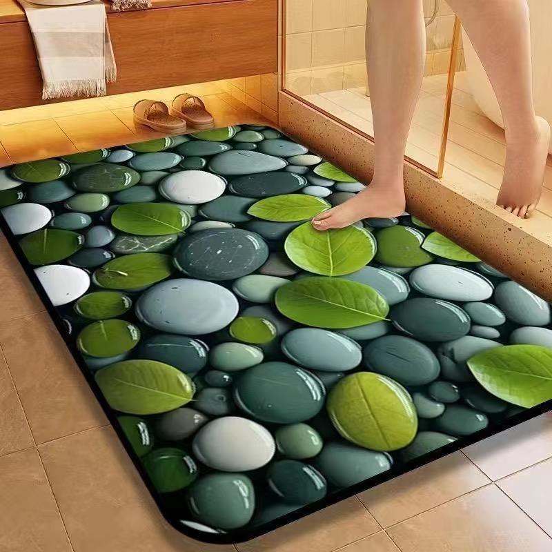 Natural Stone Texture Bath Mat with Non-Slip Backing