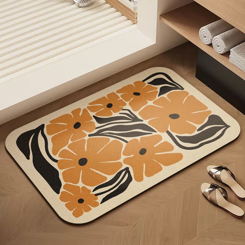 Botanical Elegance Bath Mat - Soft Floral Design with Non-Slip Backing