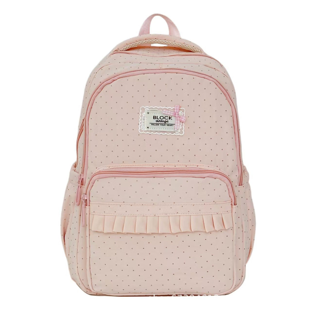 Polka Dot Ruffled School Backpack with Padded Straps