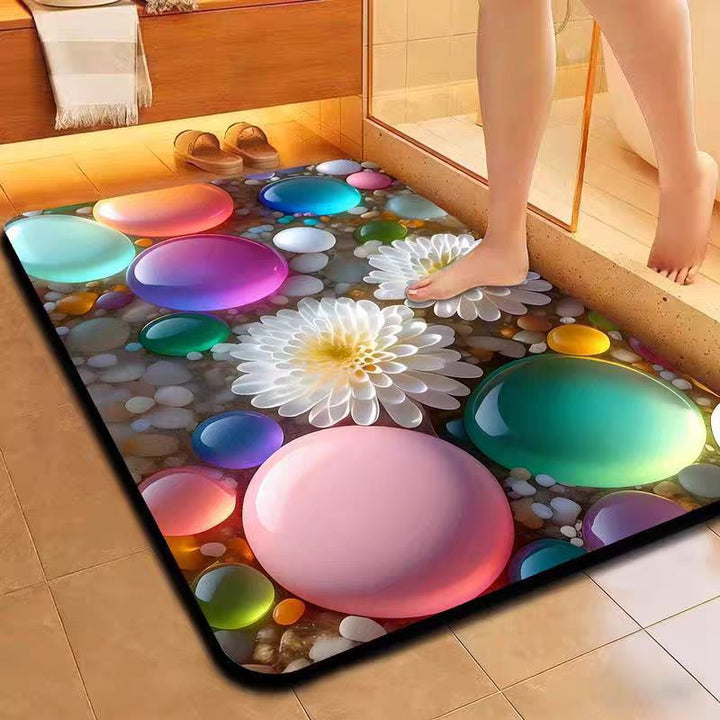 Floral Gemstone Elegance Bath Mat - Soft, Anti-Slip Bathroom Rug