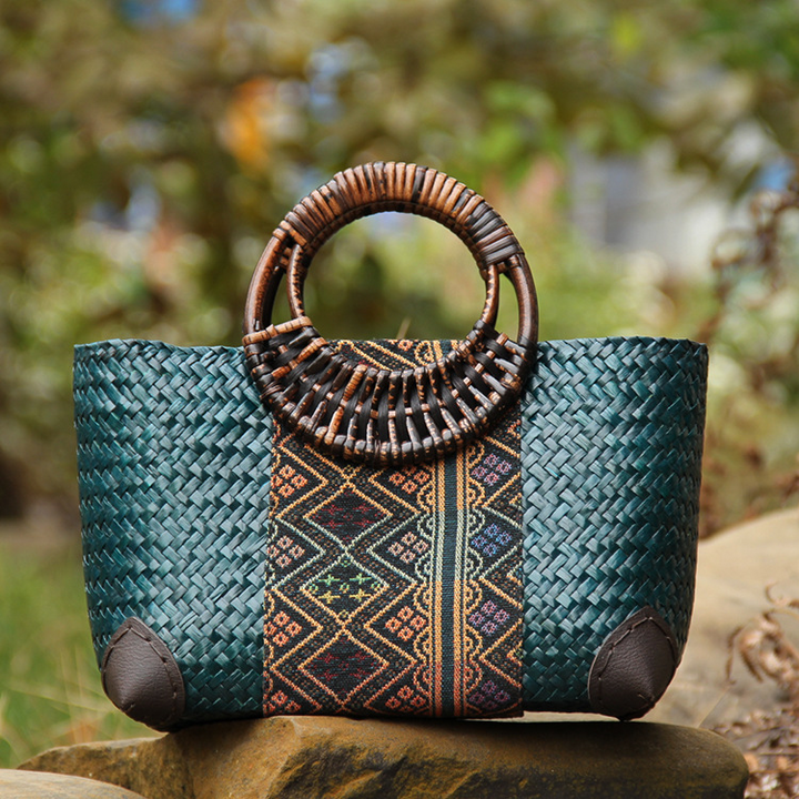 Solana – Woven Straw Top Handle Bag, Boho Clutch