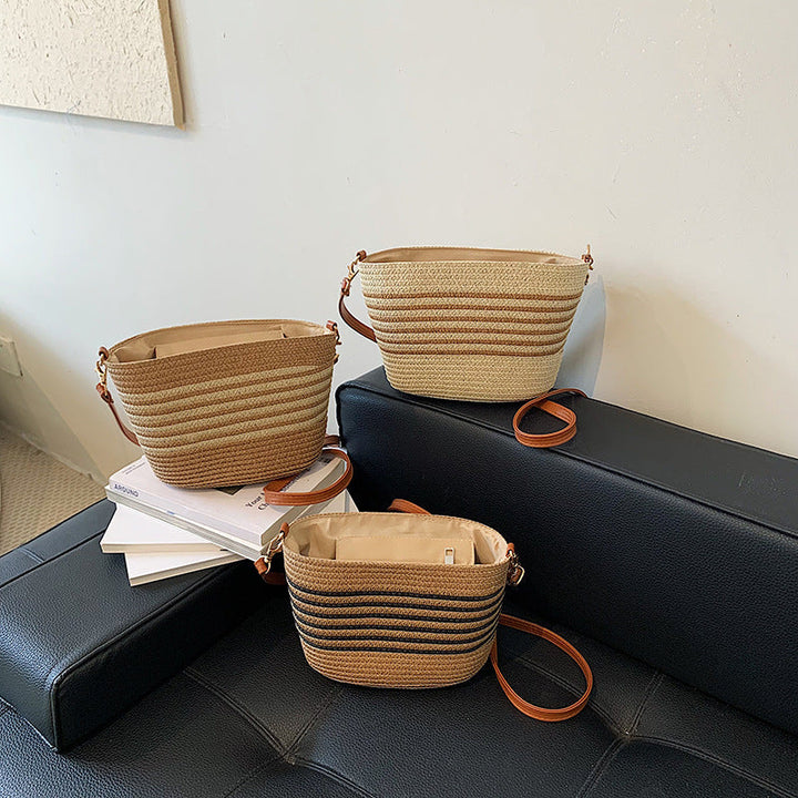 Natural Woven Straw Crossbody Bag - Adjustable Strap