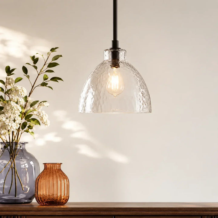 Ondine Farmhouse Hammered Glass Pendant Lamp