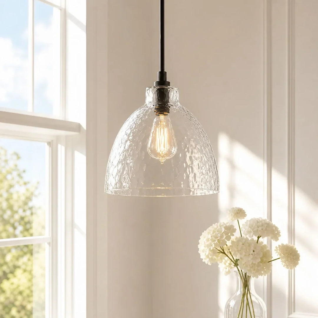 Ondine Farmhouse Hammered Glass Pendant Lamp