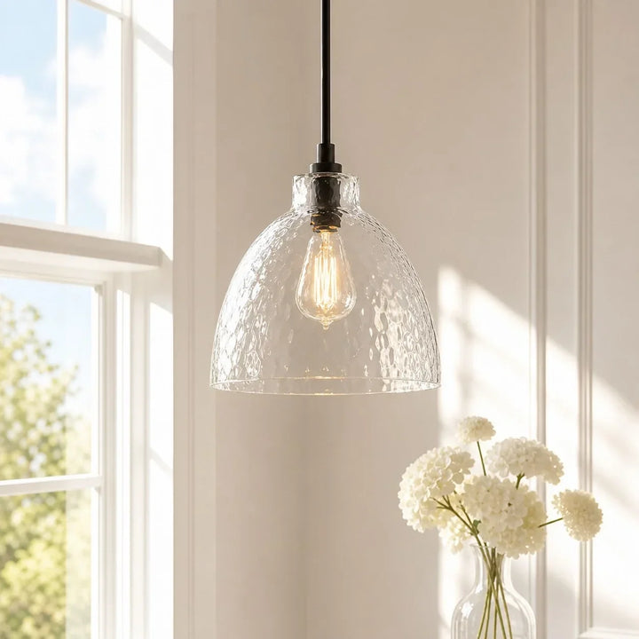 Ondine Farmhouse Hammered Glass Pendant Lamp