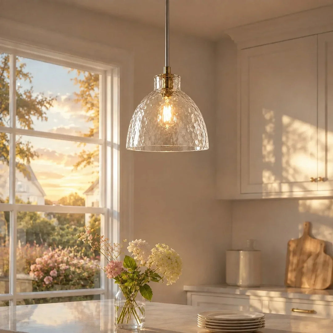 Ondine Farmhouse Hammered Glass Pendant Lamp