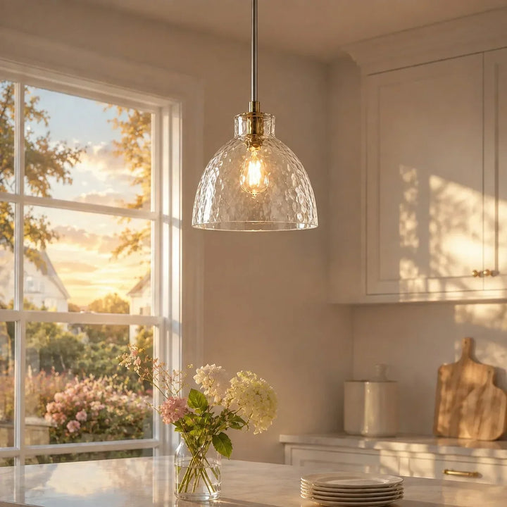 Ondine Farmhouse Hammered Glass Pendant Lamp