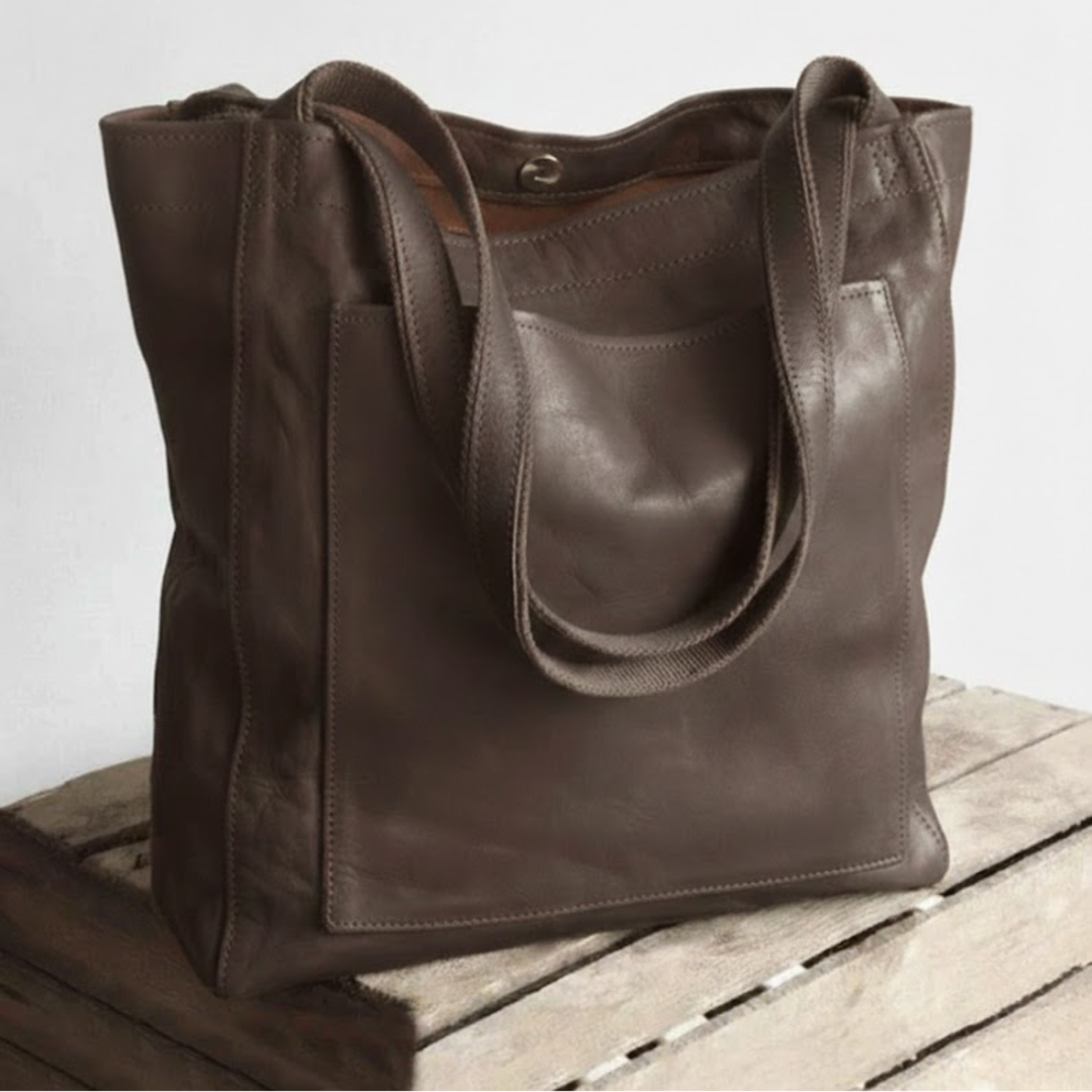 Premium Structured Leather Shoulder Bag with External Pocket