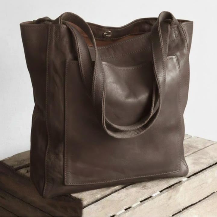 Premium Structured Leather Shoulder Bag with External Pocket
