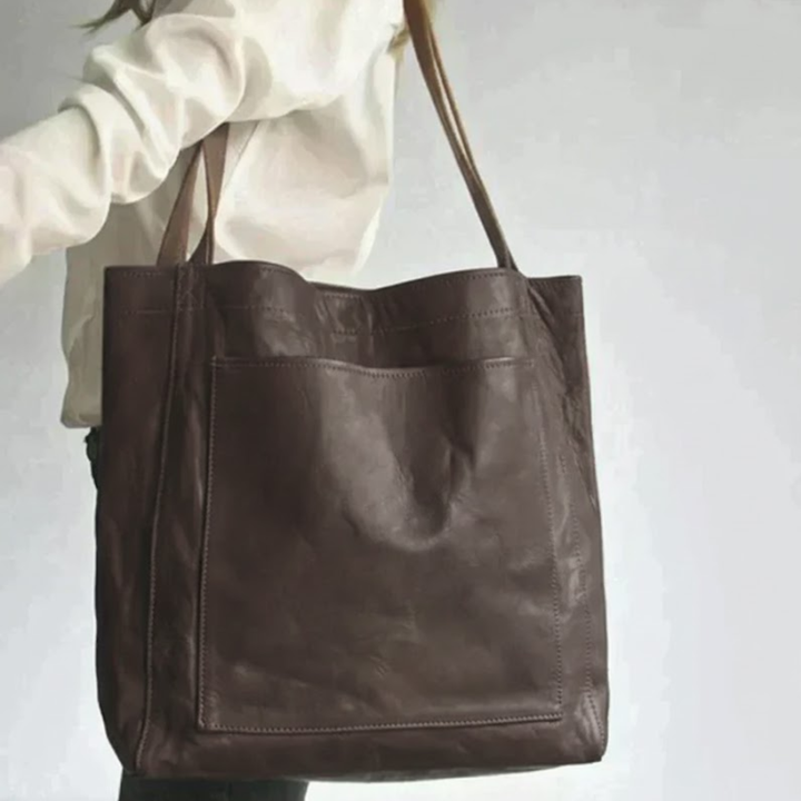 Premium Structured Leather Shoulder Bag with External Pocket