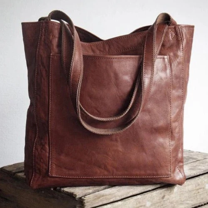 Premium Structured Leather Shoulder Bag with External Pocket