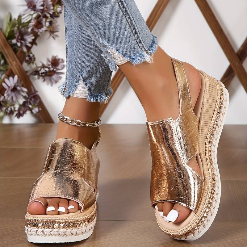 LunaStep Women's Comfort Wedge Sandals with Star Accent Design