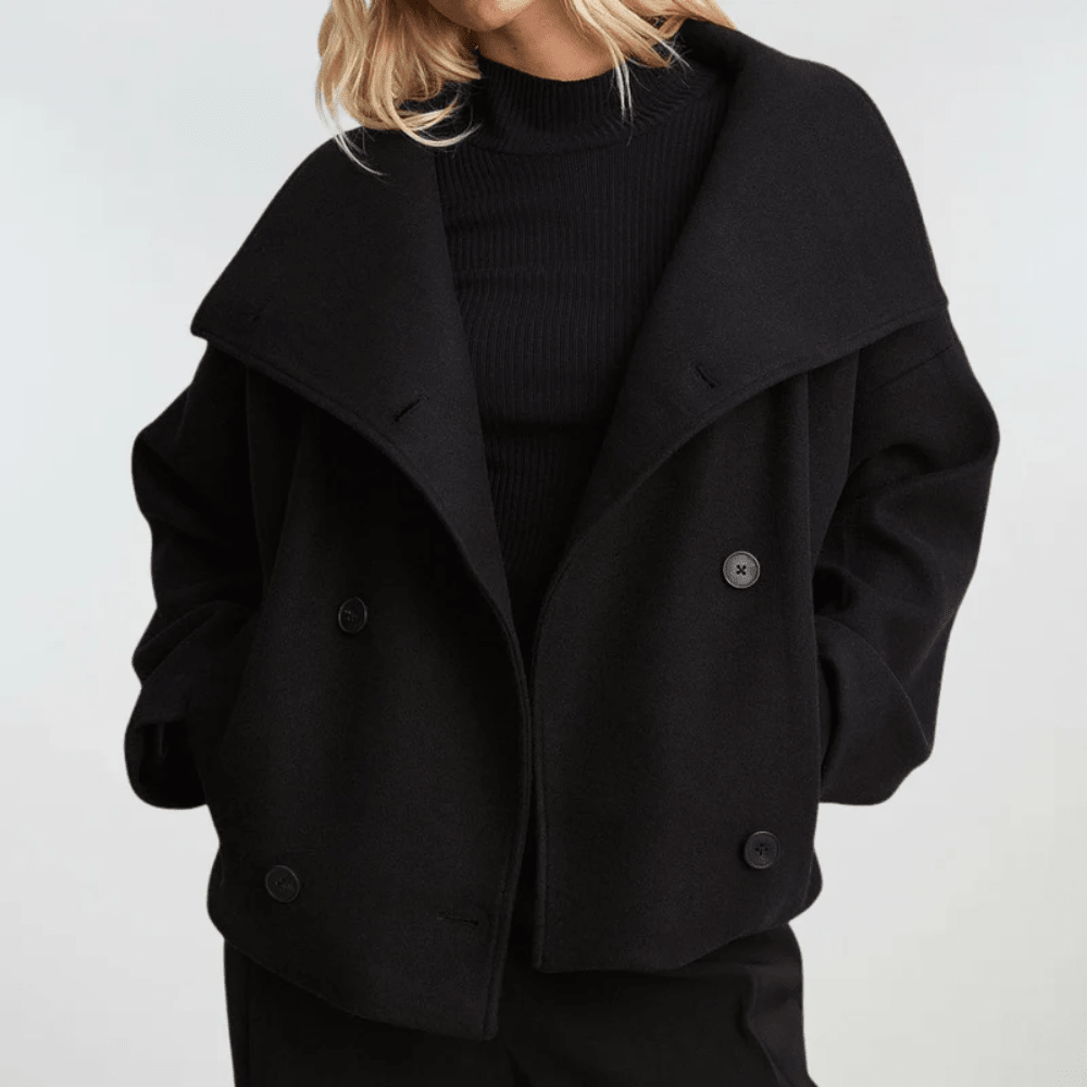 Structured Lapel Cropped Blazer - Women's Double Breasted Coat