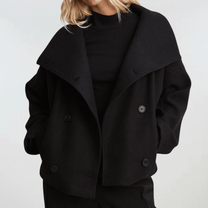 Structured Lapel Cropped Blazer - Women's Double Breasted Coat