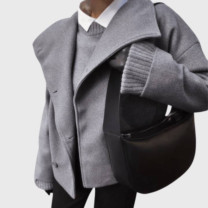 Structured Lapel Cropped Blazer - Women's Double Breasted Coat