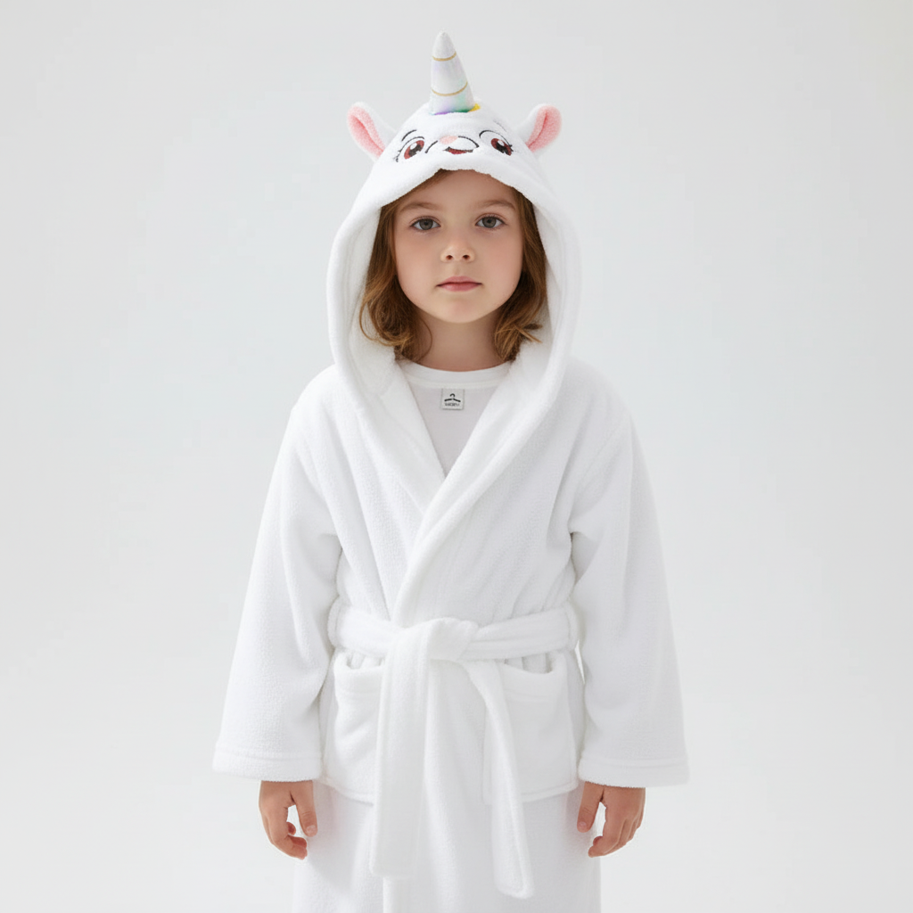Soft Coral Fleece Kids Robe with Hood - Cozy Warmth for Boys and Girls