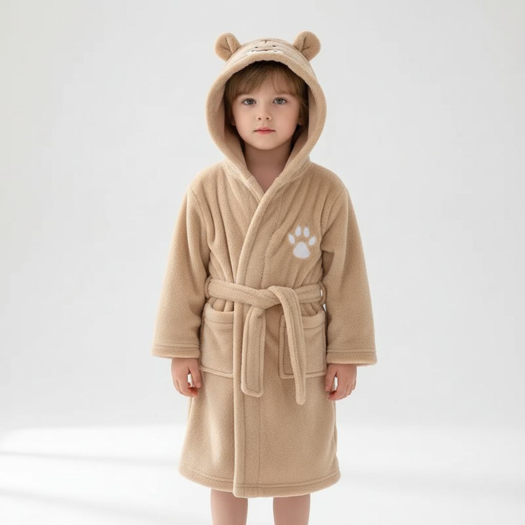 Soft Coral Fleece Kids Robe with Hood - Cozy Warmth for Boys and Girls
