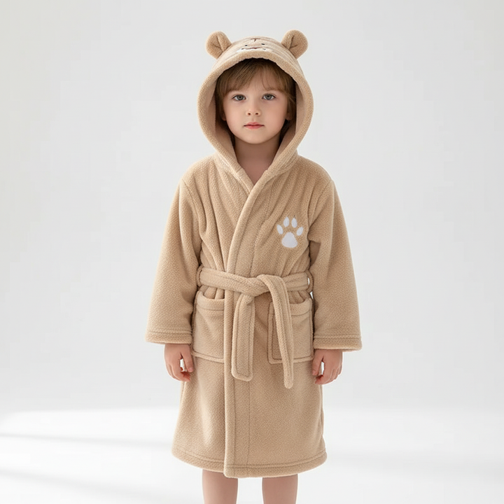 Soft Coral Fleece Kids Robe with Hood - Cozy Warmth for Boys and Girls