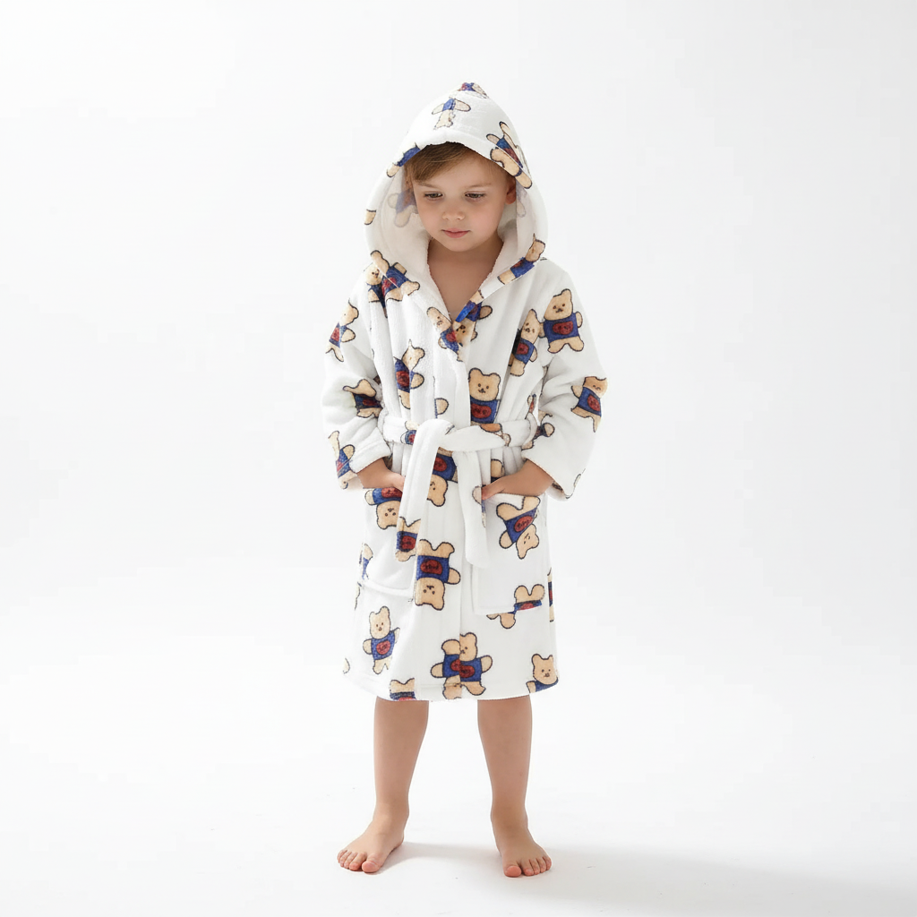 Soft Coral Fleece Kids Robe with Hood - Cozy Warmth for Boys and Girls
