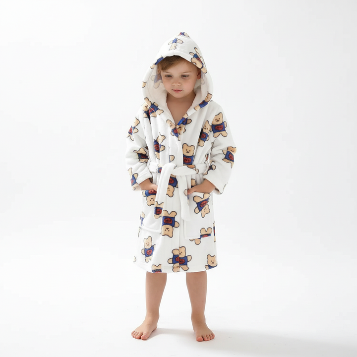 Soft Coral Fleece Kids Robe with Hood - Cozy Warmth for Boys and Girls