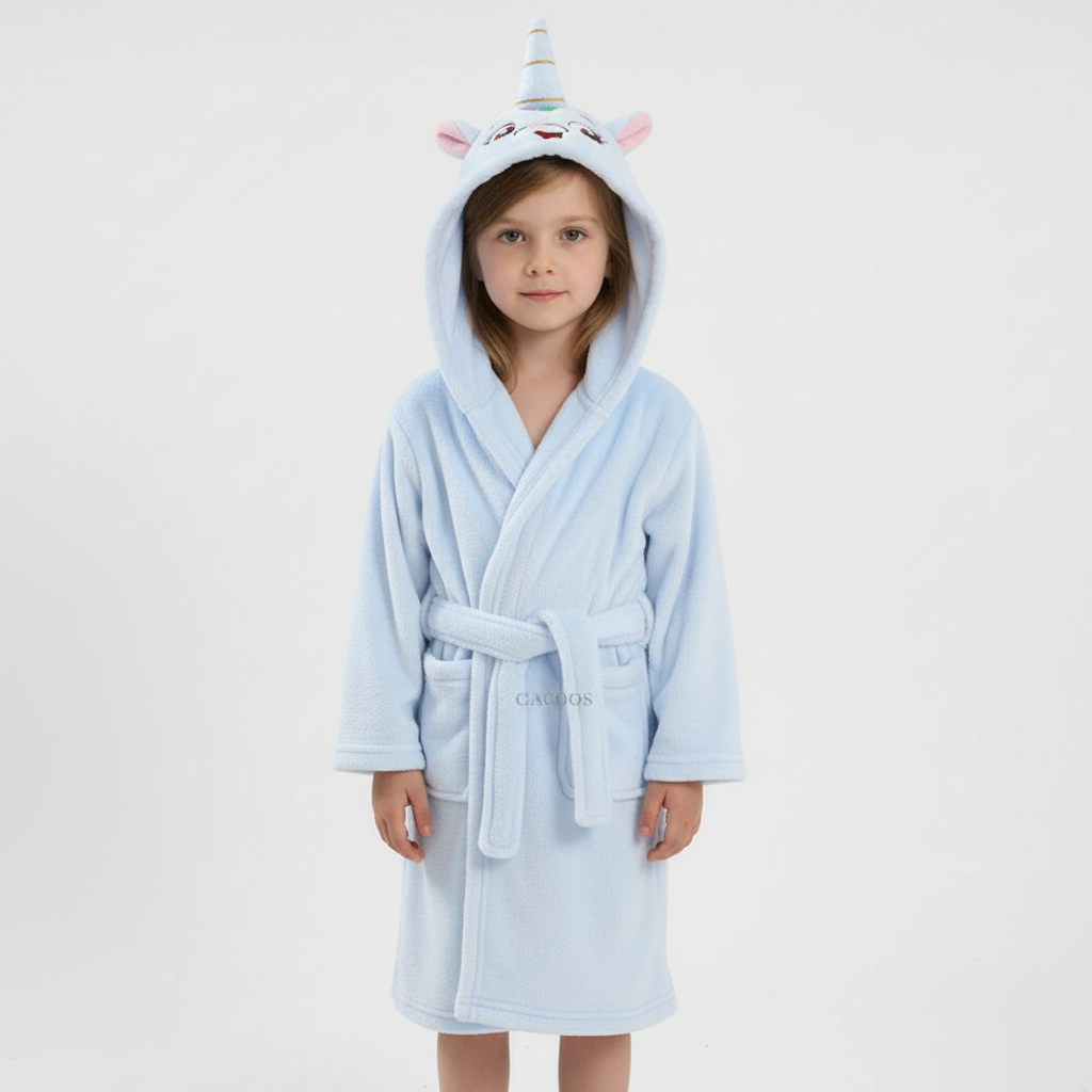 Soft Coral Fleece Kids Robe with Hood - Cozy Warmth for Boys and Girls