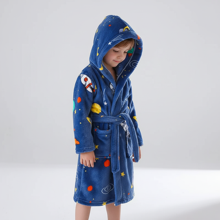 Soft Coral Fleece Kids Robe with Hood - Cozy Warmth for Boys and Girls