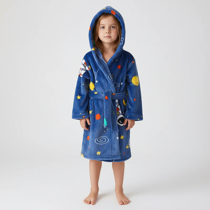 Soft Coral Fleece Kids Robe with Hood - Cozy Warmth for Boys and Girls