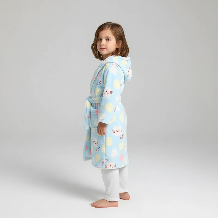Soft Coral Fleece Kids Robe with Hood - Cozy Warmth for Boys and Girls