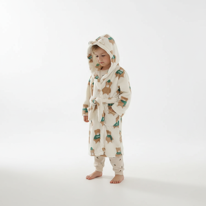 Soft Coral Fleece Kids Robe with Hood - Cozy Warmth for Boys and Girls