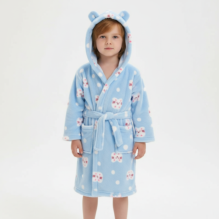 Soft Coral Fleece Kids Robe with Hood - Cozy Warmth for Boys and Girls