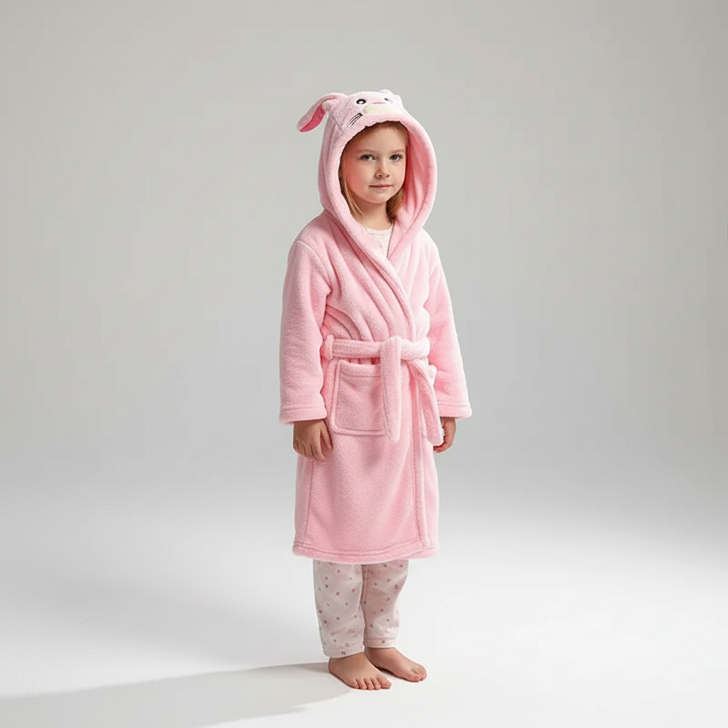 Soft Coral Fleece Kids Robe with Hood - Cozy Warmth for Boys and Girls