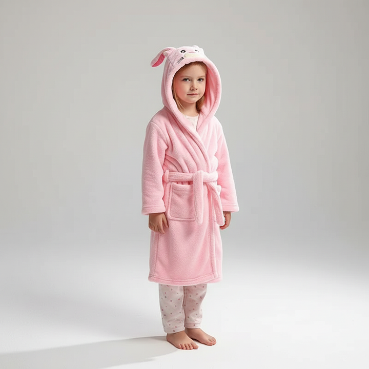 Soft Coral Fleece Kids Robe with Hood - Cozy Warmth for Boys and Girls