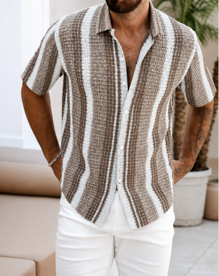 Short Sleeve Striped Shirt Men Casual Summer