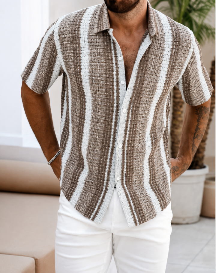 Short Sleeve Striped Shirt Men Casual Summer